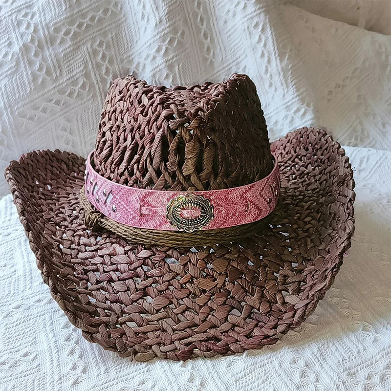 cowboy straw hat wholesale natural corn grass handmade cowboy hats For Men And Women Sun Protection Hats Outdoor Wide Brim cap 250320