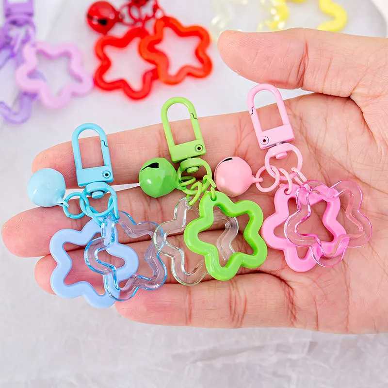 Sweet Star Shape Acrylic Keychains Cute Bell Pendant Keyring for Women Earphone Case Car Charm Key Holder Handbag AccessoriesXJ250319