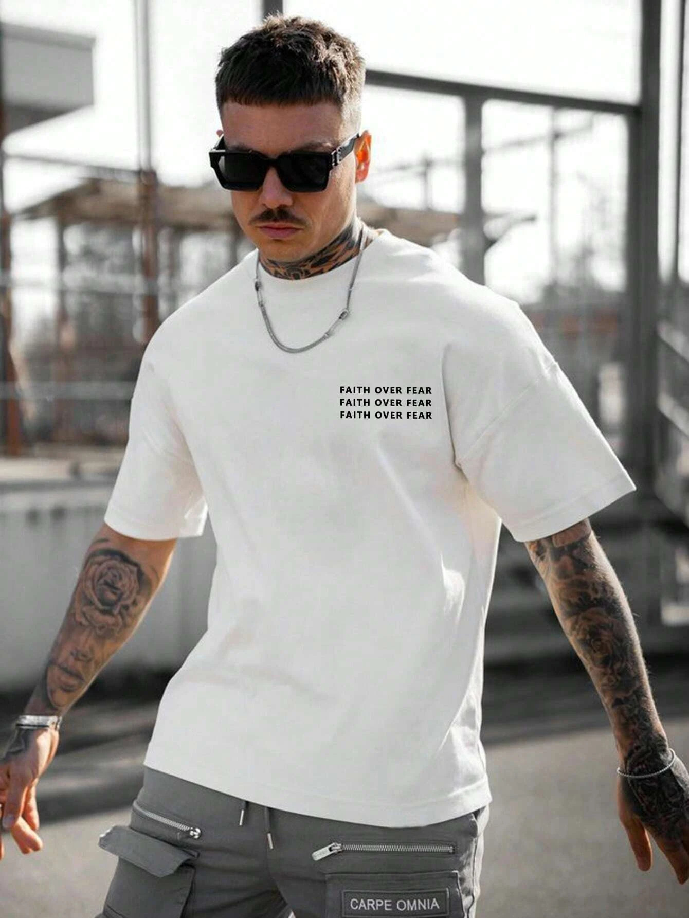 Faith Over Fear Men Cotton Tshirt y Fashion Big Size Top Casual Short Sleeve Streetwear Classic Arrival Tee 4XL 250320