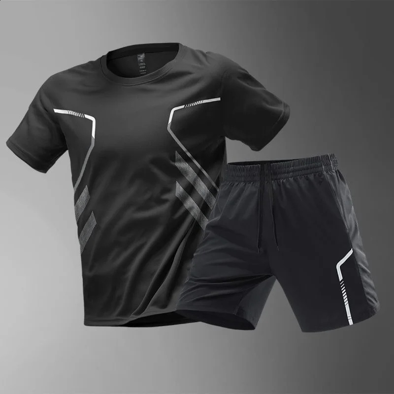 Ice silk sportswear mens running fast drying clothing short sleeved summer slimming fitness basketball uniform pajama set 250319