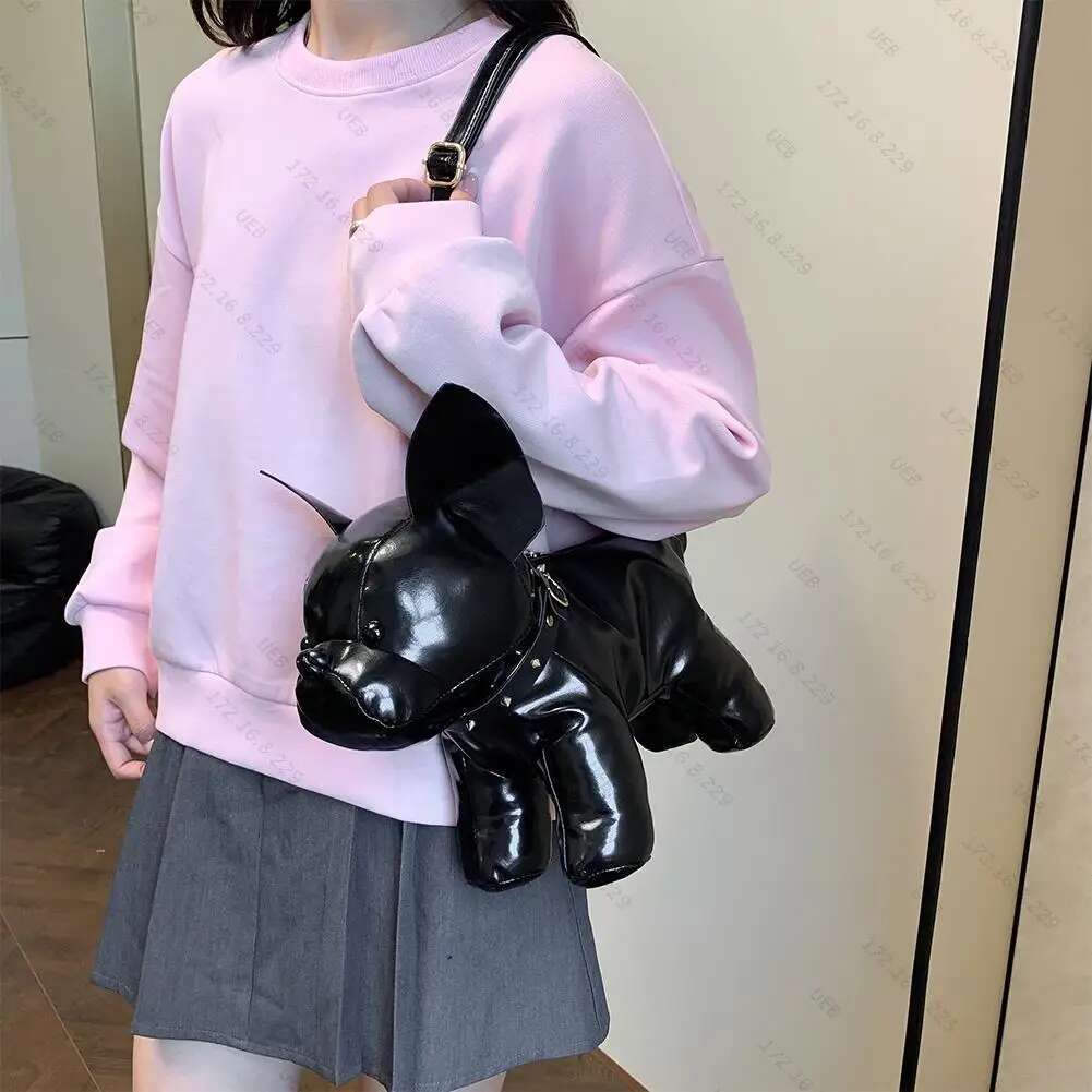 Shoulder Bag Men Women Bulldog Shaped Handbag PU Leather Adjustable Strap With Zipper Satchel Purse For Shng Travel