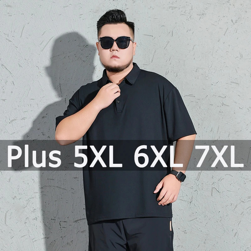 Polo shirt mens plus size 4XL 5XL 6XL 7XL short sleeved knitted polo shirt loose polo shirt oversized top plus size mens clothing 250317