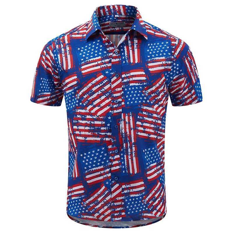 American flag pattern mens clothing 3D printed Hawaiian beach shirt short sleeved y2k top retro clothing lapel shirt M250320