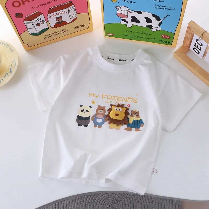 2025 Kids Summer Clothes Baby Boys Girls Cute Cartoon 3D Lion Little Bear Doll T-shirt Kawaii Cotton Boys Clothes Top CasualT250320