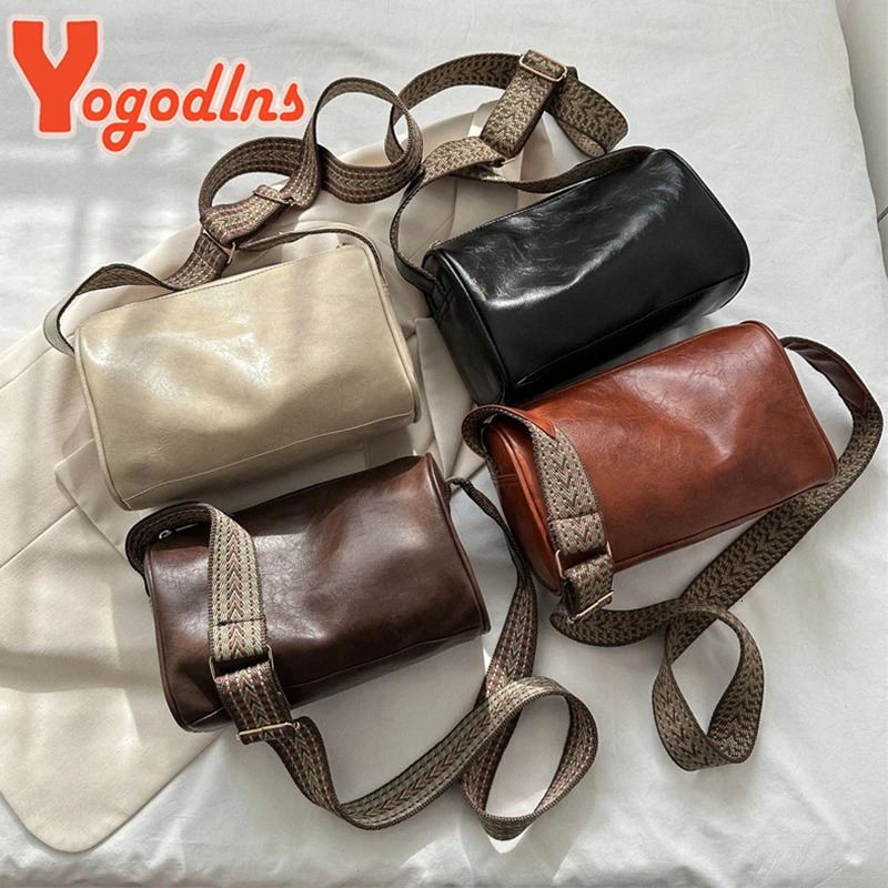 Yogodlns Womens Retro Shoulder Bag Fashion Wide Shoulder Strap Cross Body Bag Retro Pillow Messenger Handbag Womens Handbag 250318
