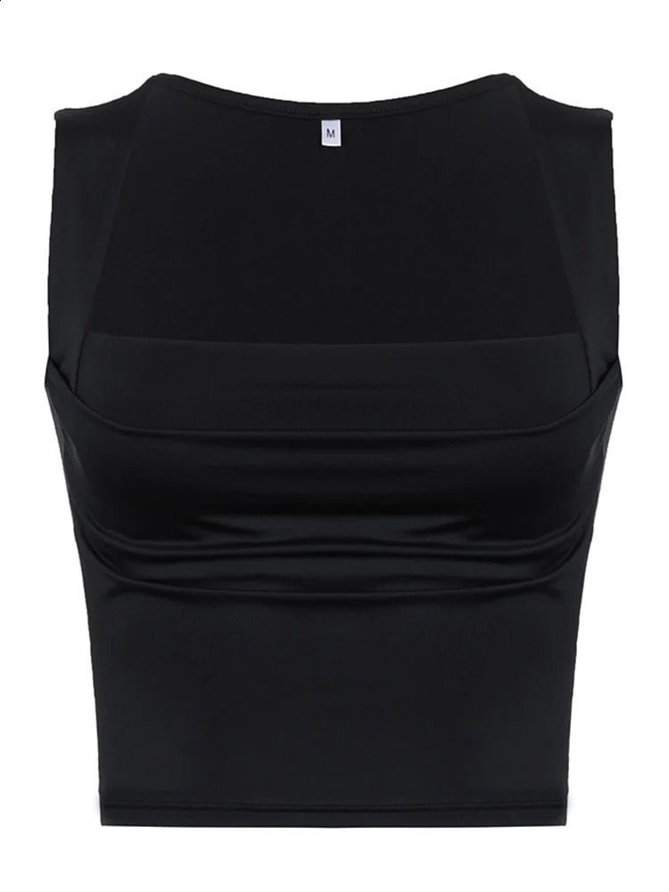 Fold Tanks for Women Solid Elegant Slim Sexy Harajuku Minimalist High Street Y2k Clothing Crop Top n 250319