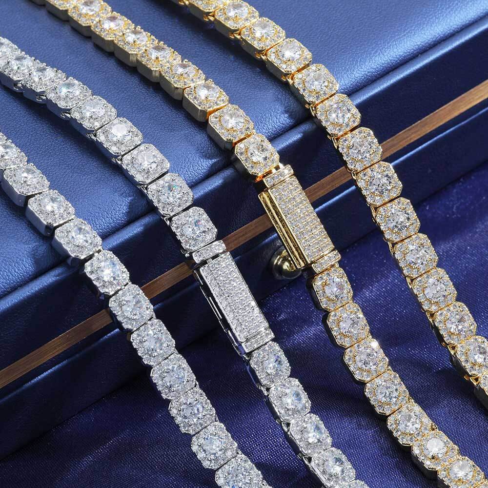 7MM 5A Zircon Cluster Tennis Chain Iced Out Square Sparkling CZ Link Necklace Anniversary gift for him or her Hip Hop Jewelry