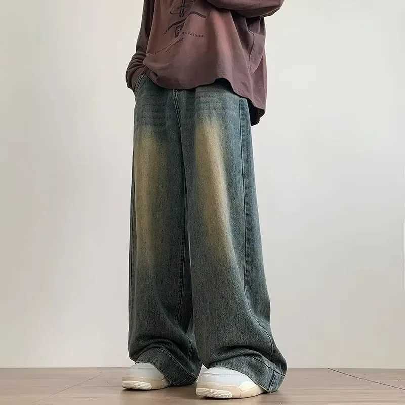Mens denim pants blue wide leg pants vintage luggage Trouser streetwear design jeans casual solid spring and autumn jeansT250319