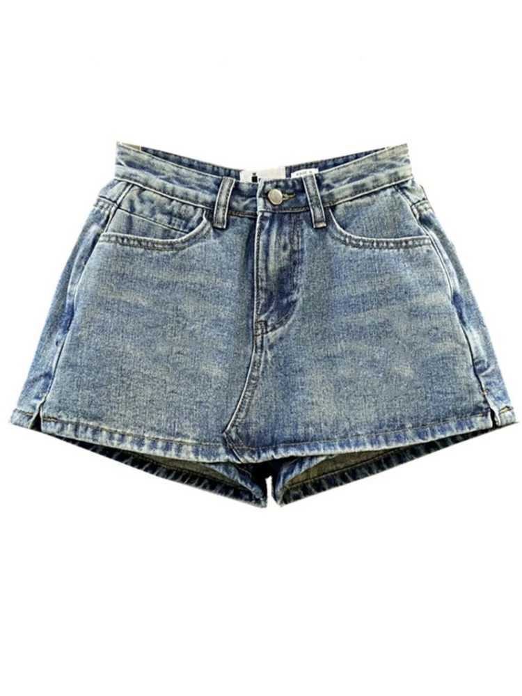 Summer high waisted retro womens denim short leather small new slim fit sexy Korean fashion girl cute street A-line mini jeans pantsXJ250320