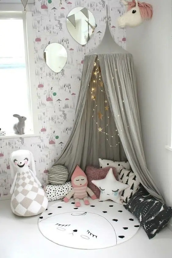 Childrens Ceiling Dome Tent INS Single Door Baby Room Decoration Mosquito Net Multicolor Cotton Bed Curtain 250312