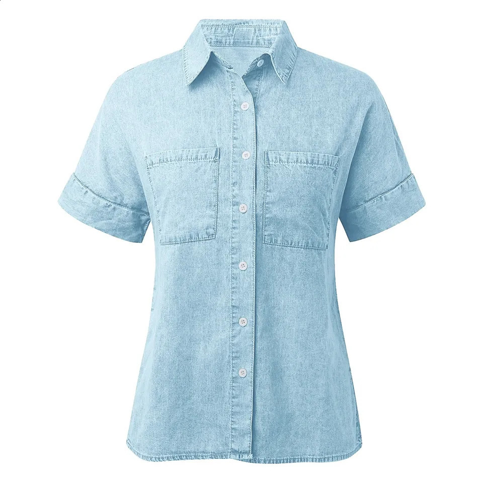 Long sleeved womens denim shirt for spring and summer classic retro jeans top retro casual button up top 250314