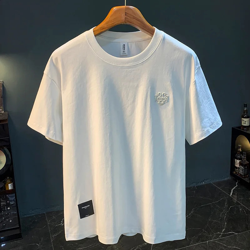 Elastic breathable short sleeved mens T-shirt summer trend loose round neck casual top 250317
