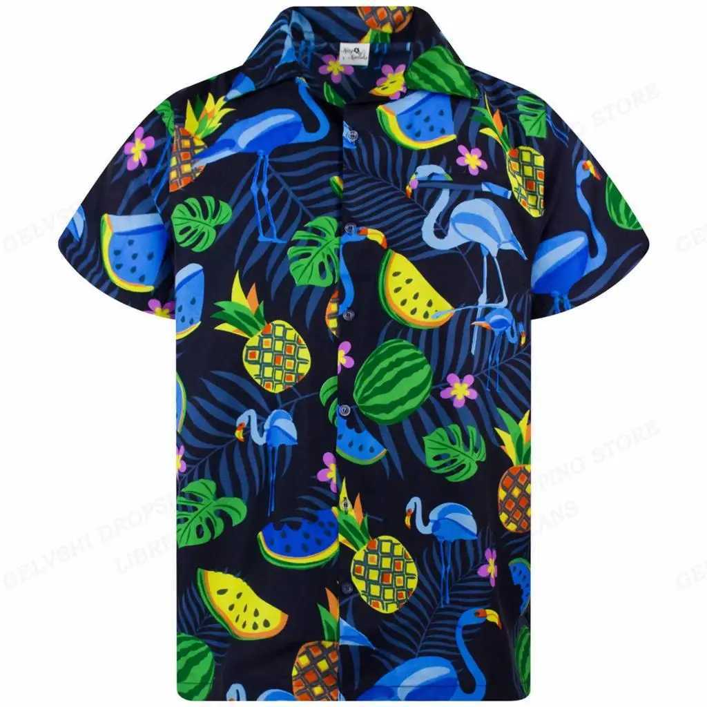 Flamingo Hawaiian Beach Shirt Summer Mens Shirt Tropical Leaf 3D Printed Shirt Mens Fashion Shirt Short Sleeve Voiceover M250320
