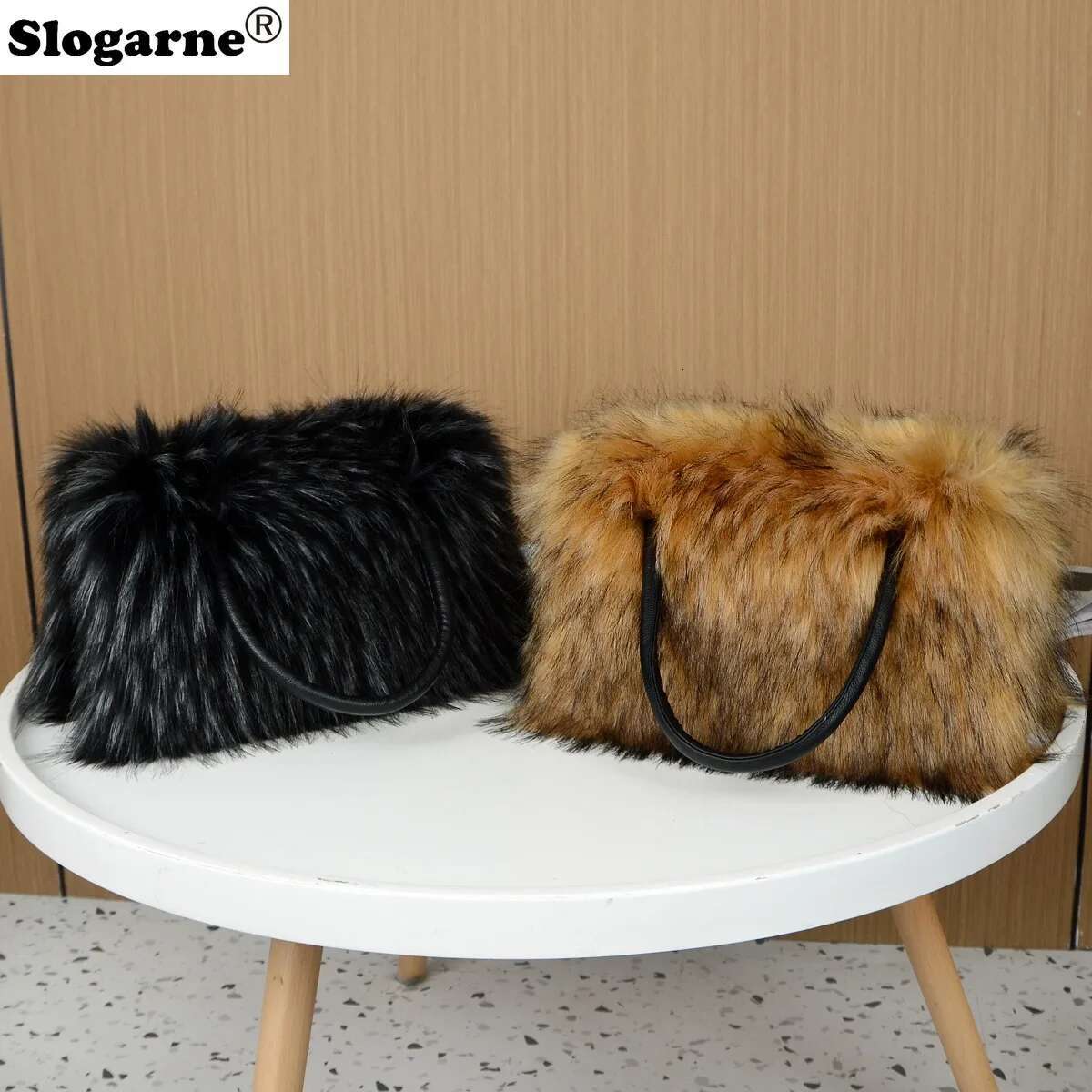 Raccoon Handbags Women 2024 Winter Soft Faux Fur Bag Girls Fashion Furry Shoulder Bags Fluffy Gifts Warm Tote Purse