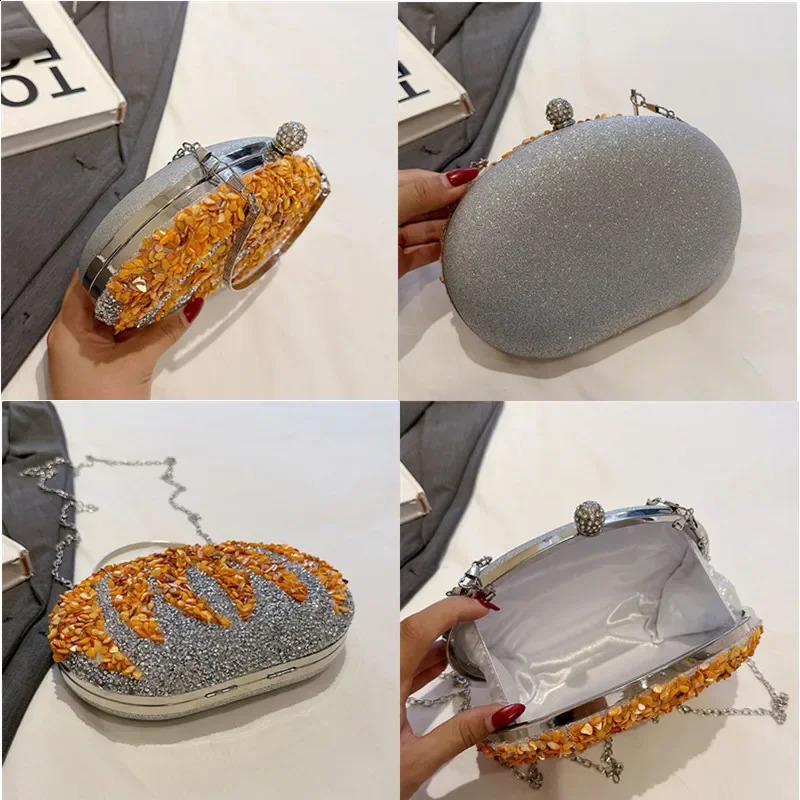 Women Evening Bag Shoulder Messenger Bag Pumpkin drilling Clip Handbag Fashion Purse Party Wedding Clutch 250319