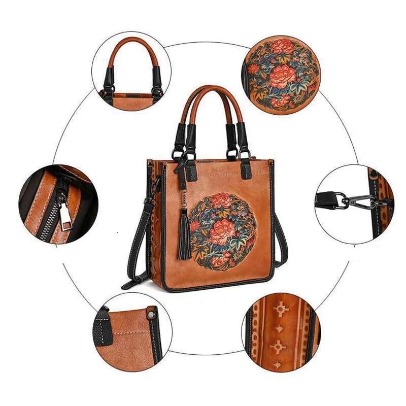 MOTAORA 2025 New Retro Emed Handbags For Women Designer Handbag Genuine Leather Large Capacity Ladies Shoulder Bags