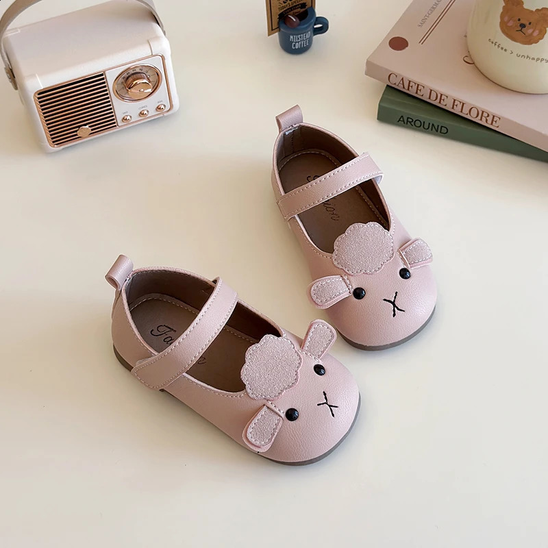 Girls Princess Shoes Cartoon Pink Beige Lovely Spring Kids Flat Shoes Cover Toe Trendy Flexiable Toddler Children Mary Janes 250319