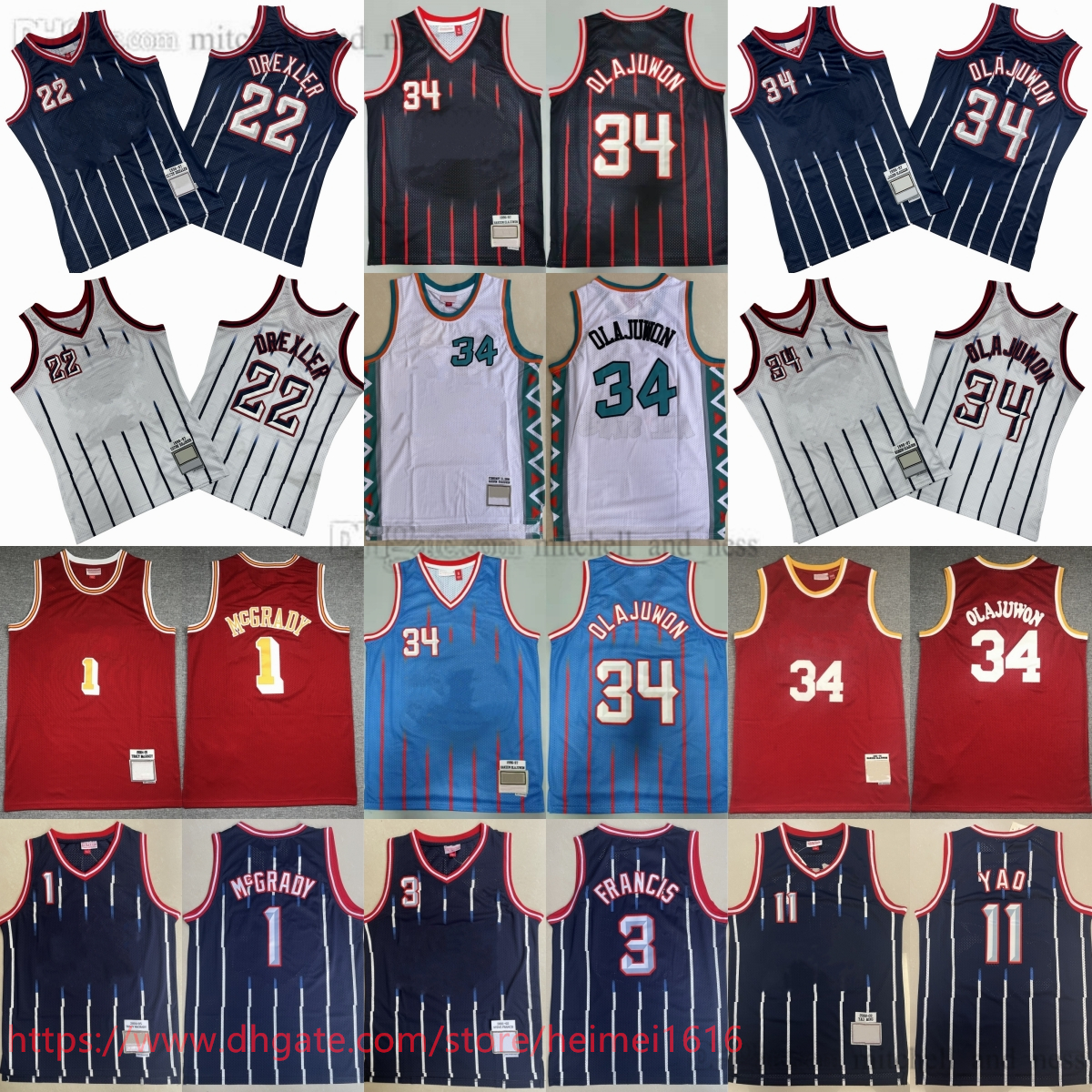 MitchellNess 1996-97 Classic Retro Basketball 34 Hakeem Olajuwon Jersey Vintage Clyde Drexler Ming Yao Steve Francis McGrady Jerseys 1996 All-Star Breathable Sport