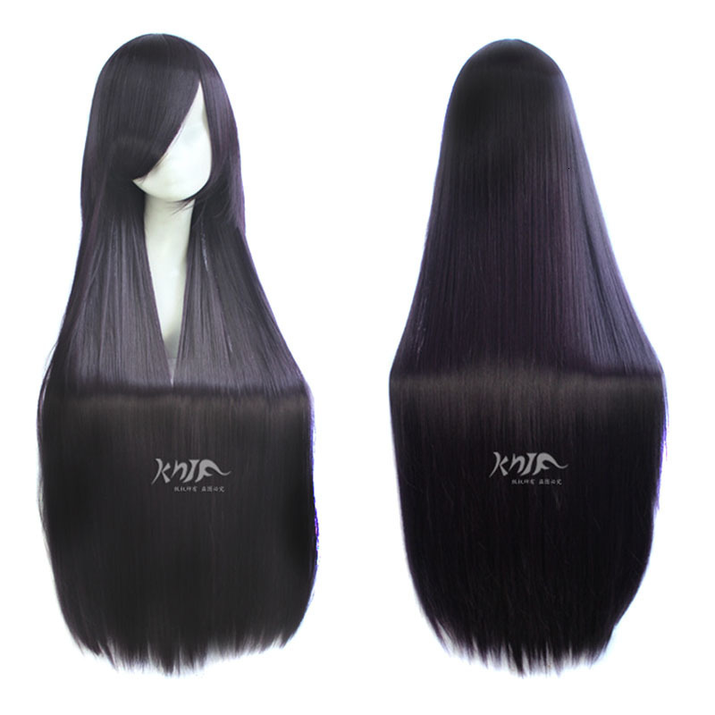Cosplay Versatile Black Purple Rose Net High Temperature Silk 80/100Cm Straight Hair Anime Wig 188-1