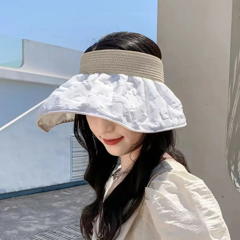 Summer travel sunshade sunblock hat large eaves anti-UV temperament all empty top hat tidal sun hat childrens straw hat 250320