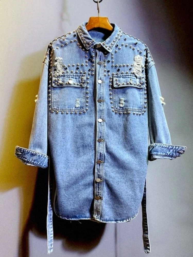 Spring and Autumn Shirt Womens Denim Jacket Trend Fashion Womens Shirt Womens Top 250317