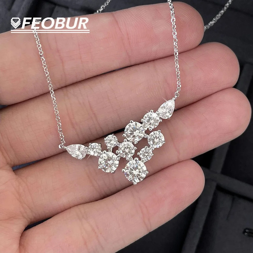 FEOBUR 4.8cttw Full Moissanite Diamond Necklace for Women 100% 925 Sterling Silver Wing Pendant Sparkling Wedding Party Jewelry