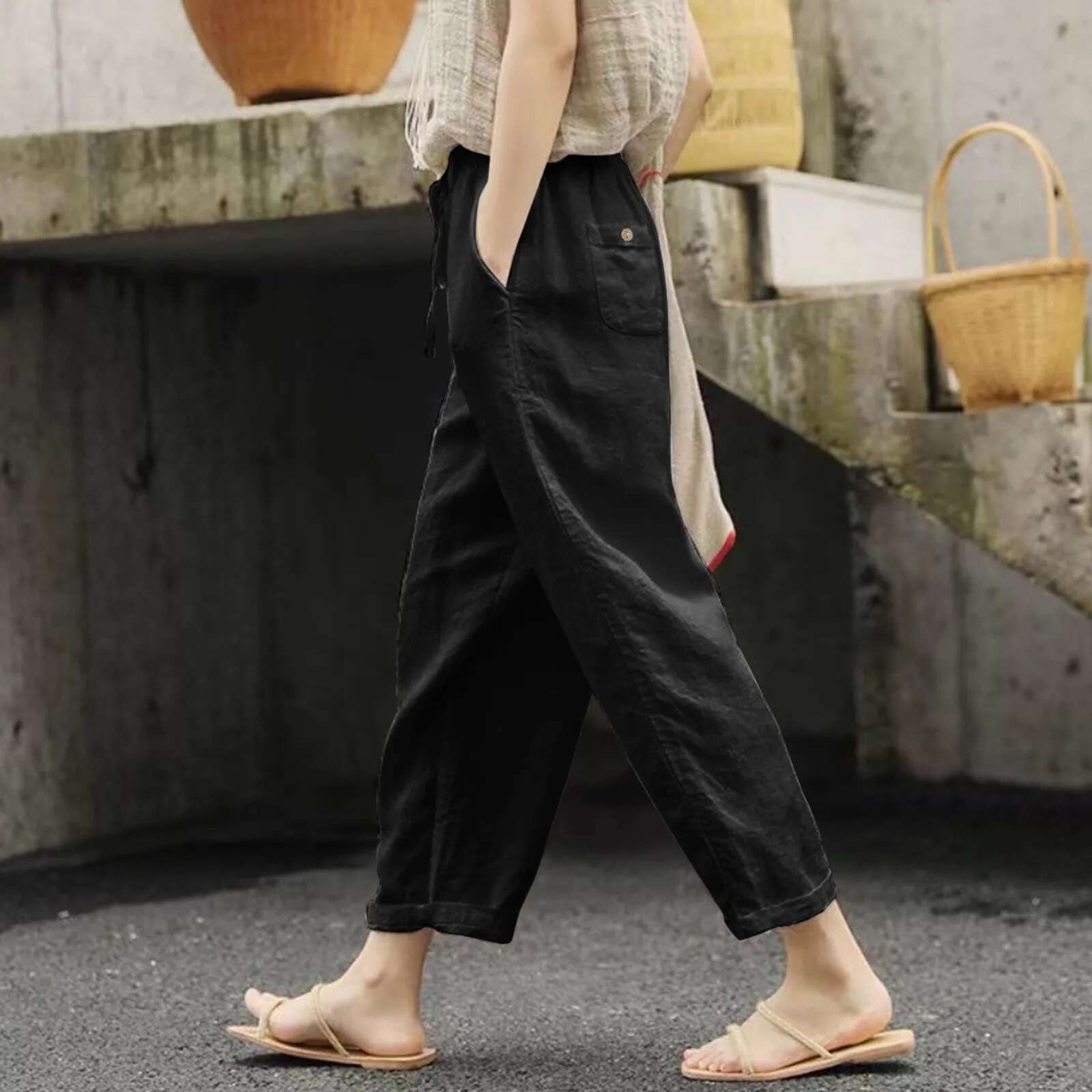 Casual Cropped For Women Elastic Waist Wide Leg Trouser Streetwear Business Baggy Sweatpants Summer Short Pants