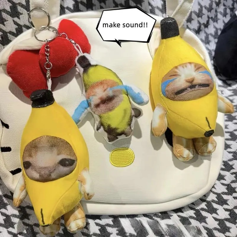 Funny Banana-Cat Plush Keychain - Cute Cry Face for Bags & Cars