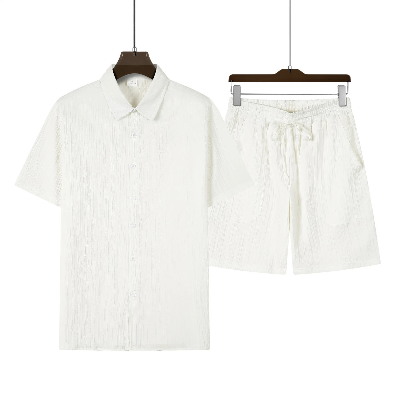 Mens shirt suit solid color striped short-sleeved casual shirt oversized beach shorts summer street wear 250319