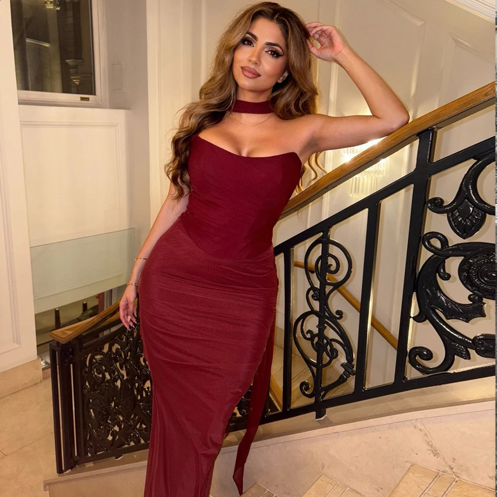 Mingmingxi Elegant Maxi Wedding Guest Dress Set Sexy Strapless Blue Crop Top Bodycon Holiday Party Dress Women 250318