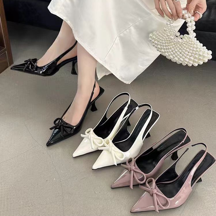 Baotou sandals Free Shipping Designer Slippers pointed bow high heels rear empty sandals External penetration Women travel shoes