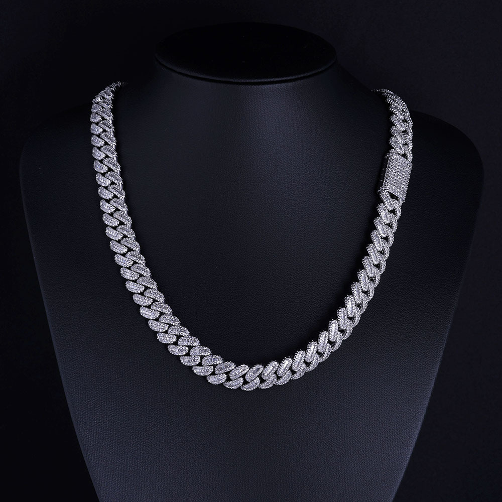 ESKEEM New 12mm VVS Moissanite Cuban Link Chain 925 Sterling Silver VVS Diamond Bling Iced Out Women Two Stone Necklace