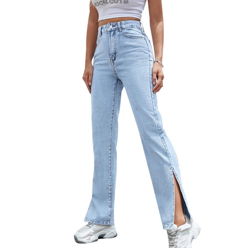 Womens Clothing Split Wide Leg Straight Loose High Waisted Slim Jeans