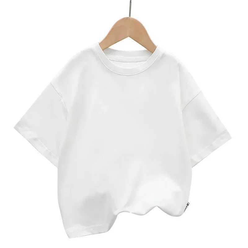 Summer Childrens Short sleeved T-shirt New Fashion Kids Shoulder Down T-shirt Top Cotton Trendy Student Tee 2-12 years oldT250320