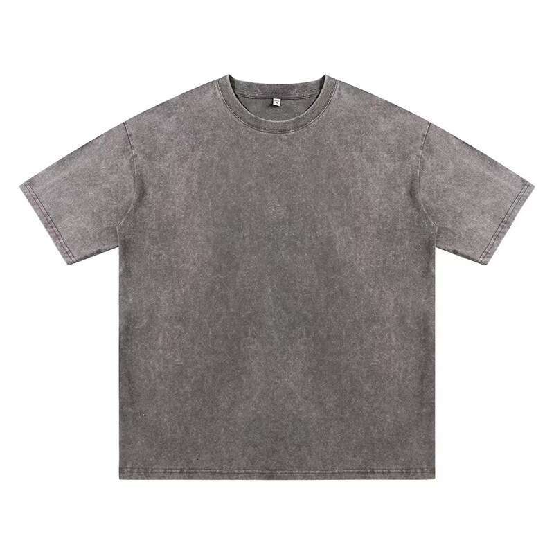 230g Washable Old Short Sleeve T-shirt for Men Versatile Solid Loose Round Neck Fashion Brand Top ins