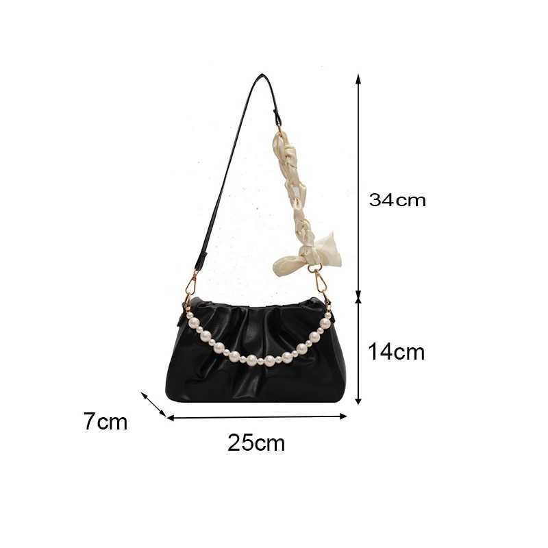 High quality pearl pleated shoulder bag cloud bottom bag niche bag womens summer casual handbag PU leather bag Y250319