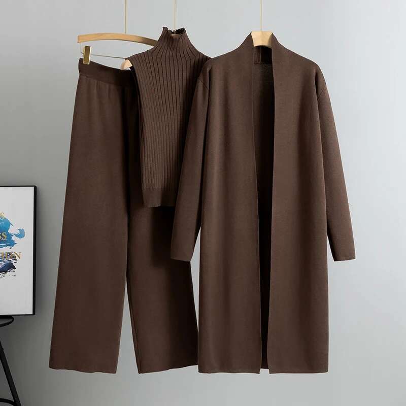 Spring Autumn Women Cardigan Tracksuits Knitted Pant Sweater Suit Vintage Fashion Ladies 3 Piece Set