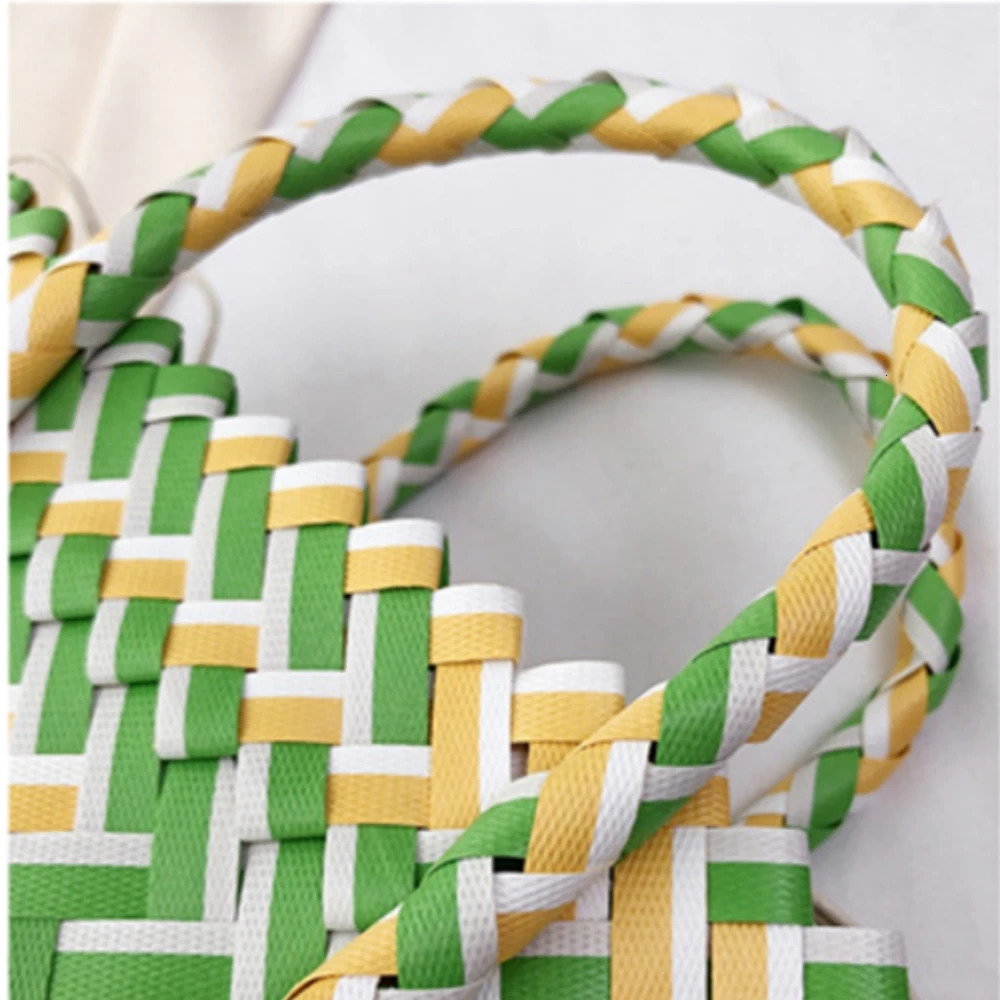 Summer Trend Hand Woven Handbag Square Little Basket 2025 New Straw Cute Colorful Bags Hundred Collision Color Holiday Beach Bag R250320