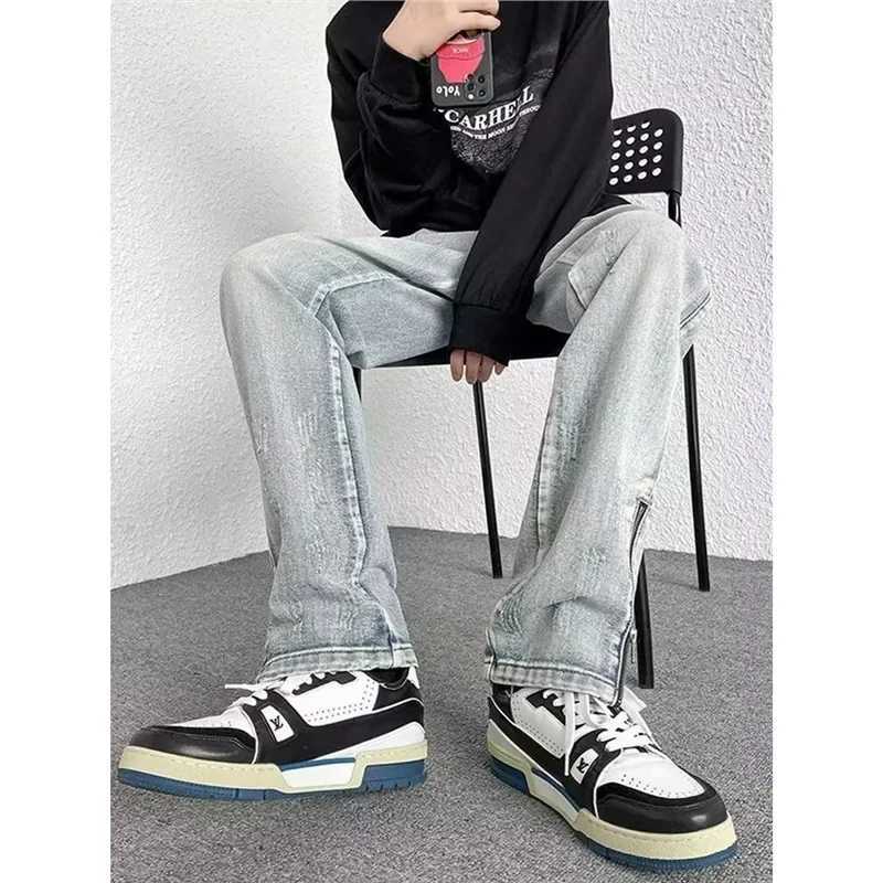 Retro washed jeans mens spring and autumn European and American street hip-hop pants zipper design sensual casual TrouserT250319