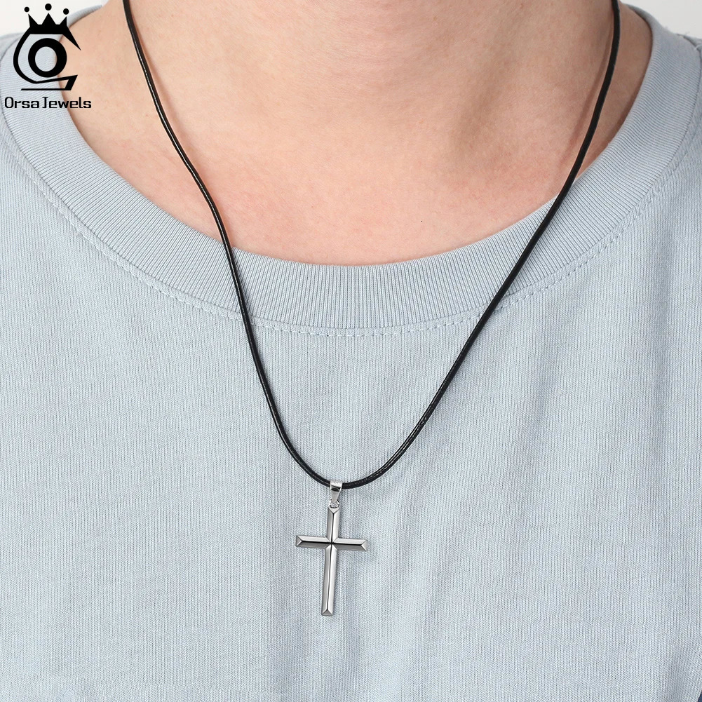 ORSA JEWELS Classic 14K Gold Cross Pendant Necklace for Men Women 925 Sterling Silver Necklace Christian Religious Jewelry NMN01 250318