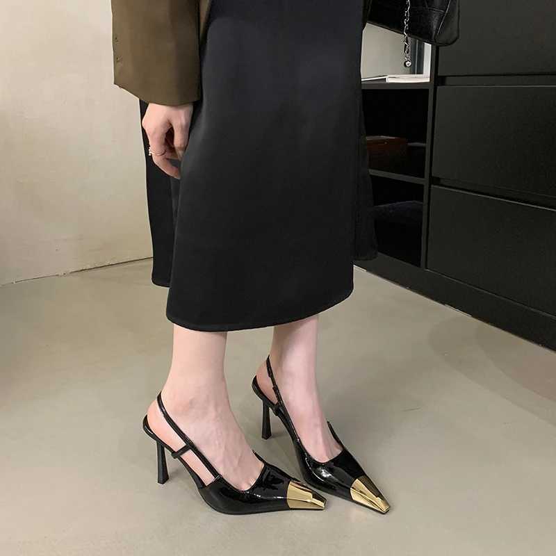 9cm slim high heels H womens brown pump classic metal dot lace suspender shoes black patent leather high H talc womens shoes Y250319