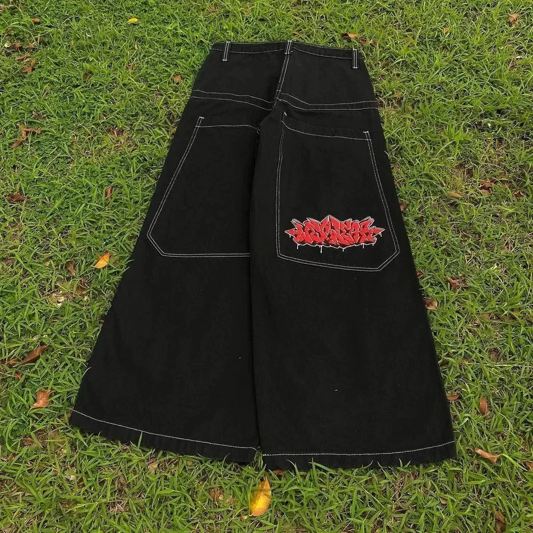 Wexwear Jeans Y2K Harajuku Hip Hop Letter Embroidered Retro Baggy Jeans Denim Pants Men Women Goth High Waist Wide Trousers 250319