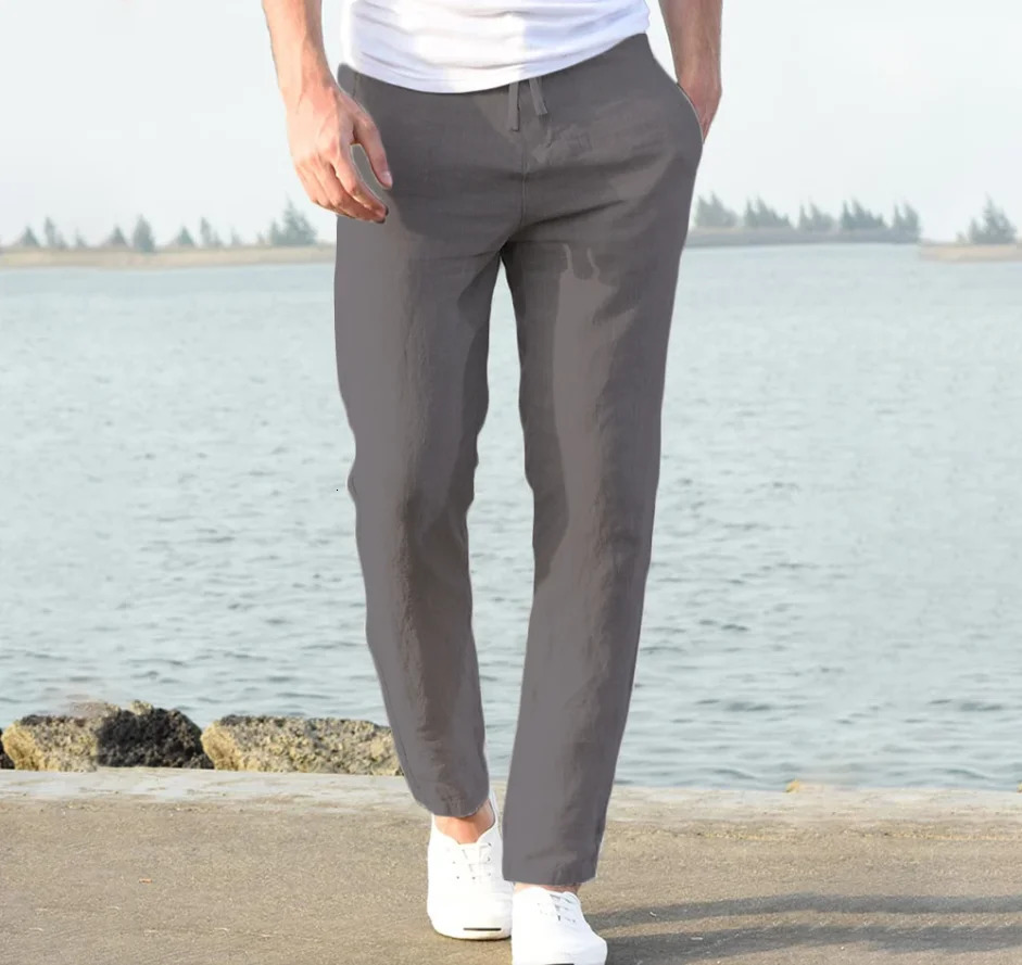 mens linen wide pants Trouser oversized sports streetwear spring yoga casual clothing 250320