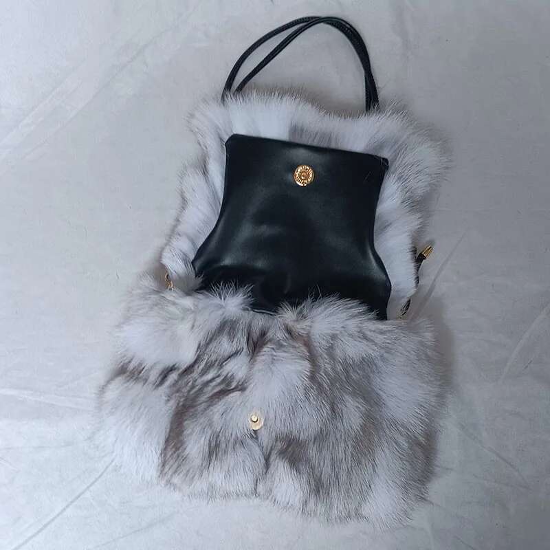 Women Winter Real Fox Handbag Fashion Warm Female Genuine Fur Small Shoulder Bag