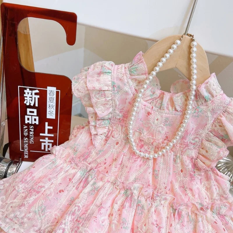 Summer Baby Girl 2PCS Clothing Set Sweet Lace Printed Sleeveless ShirtShorts Belle Elastic Wiast Shorts Kid 250319
