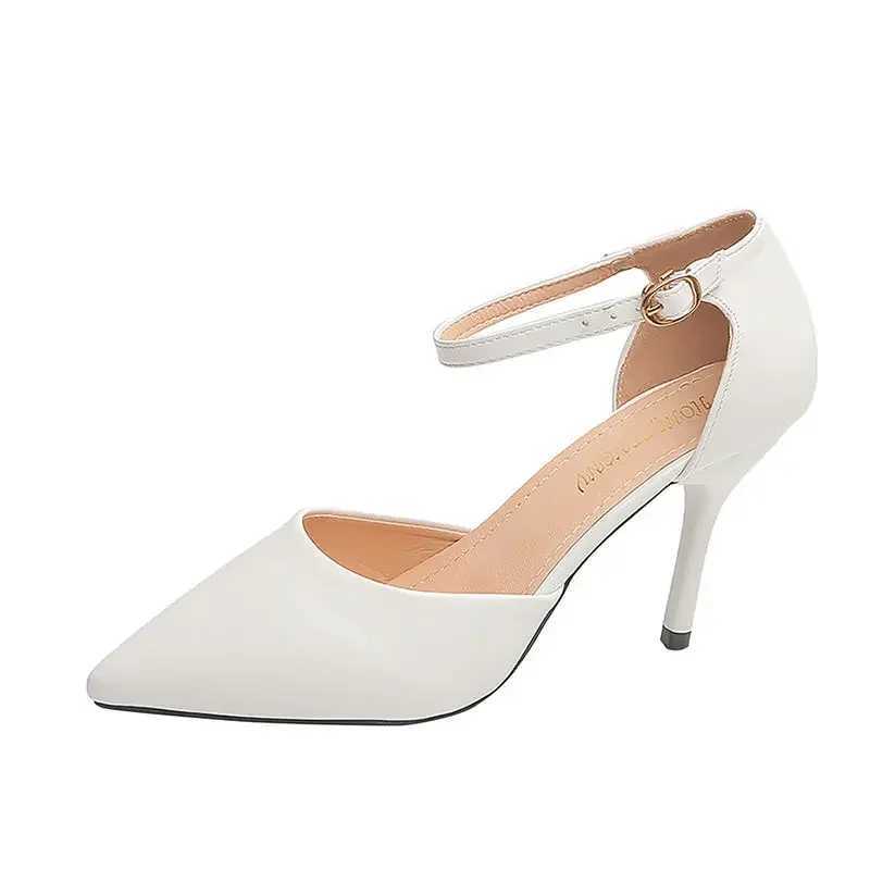 Soft Leather Wens ShoesPointed Toe2024 Spring New High HAnkle StrapCover HeelFem FootwareBig SizeBLACKBEIGE Y250319