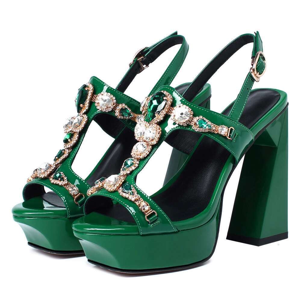 Wedge Heels New Fashion Women Sexy Leather Sandals Chunky Summer Shoes Designer Platform Party Sgback Super High Heels Green