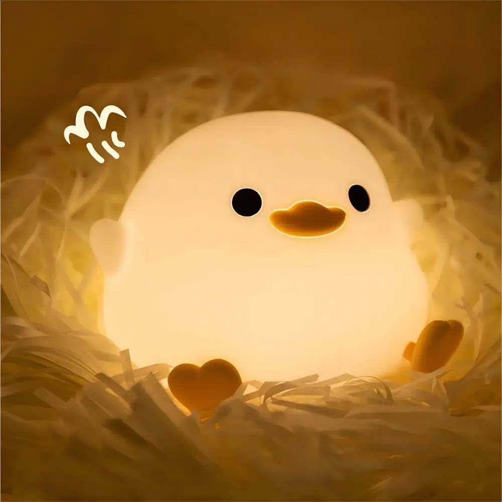 Duck Silicone Night Light for Children with Timer Usb Rechargeable Dimming Touch Lamp Sleeping Bedroom Cartoon Animal Decor Gift 250319