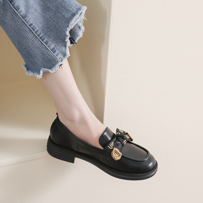 2025 new Women's chunky-soled loafers with British style retro bowknot chunky heel and soft sole for spring and autumn