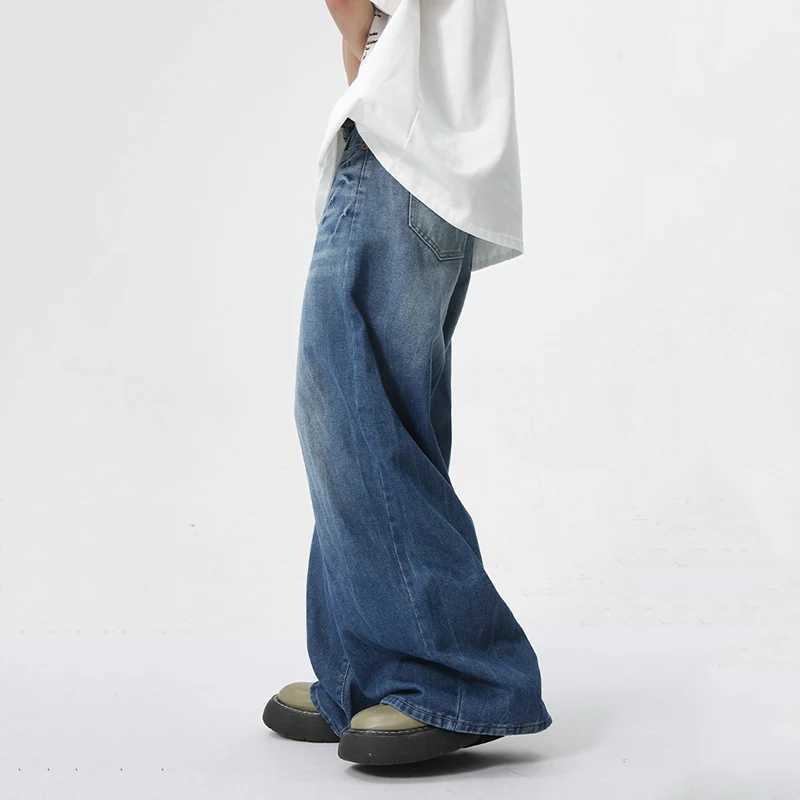 IEFB new mens jeans 2024 autumn American lightning pattern washed straight loose leg jeans 9C6172T250319